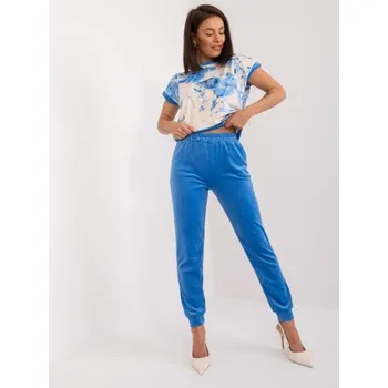 Dámský komplet květinový velurový RUE PARIS modrobéžový