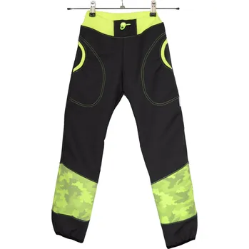Chlapecké kalhoty dosupliku Dětské softshellové kalhoty - REFLEXNÍ žlutý maskáč 146 černá s neonově žlutou softshell