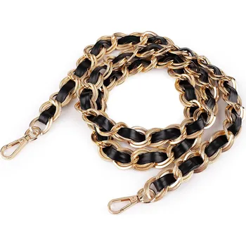 Koženkový popruh / ucho s řetízkem a karabinami šíře 2 cm, barva 2 černá zlatá