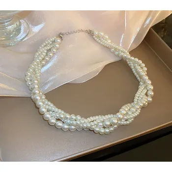 Náhrdelník B-TOP Perlový vícevrstvý choker náhrdelník - propletený