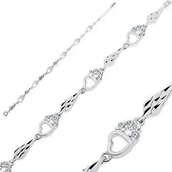 Náramek Náramek ze stříbra 925 - lesklá srdíčka a podlouhlé kapky se zářezy