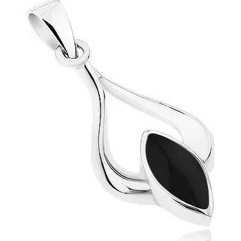 Přívěsek Stříbrný přívěsek 925, lesklý obrys kapky, ovál s černým kamenem