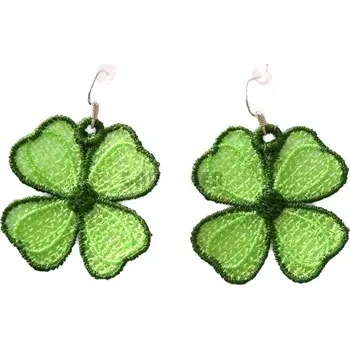 Náušnice Vyšívané naušnice čtyřlístek 01