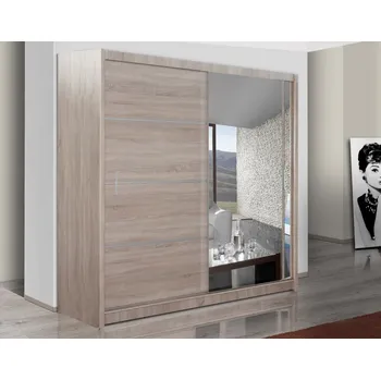 Šatní skříň Šatní skříň s posuvnými dveřmi SARON 180, dub sonoma +možnost VÝNOSU + vyzvednutí ZDARMA