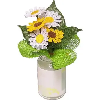 umělá květina Vyšívaná kytička Kopretin bíložlutá č.1