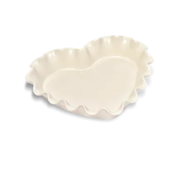 Nádoba na pečení Emile Henry Ruffled forma na koláč ve tvaru srdce, slonová kost, 026177