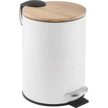 Odpadkový koš Odpadkový koš do koupelny VINCENT s bambusovým krytem 3l - softclose - bílý