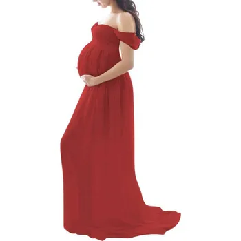 Dámské šaty Maxi šaty pro těhotné s odhalenými rameny Barva: Červená, Velikost: L