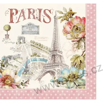 Papírový ubrousek Easy Life PARIS FOREVER papírový dekorační ubrousek na découpage historické památky Paříže a květiny