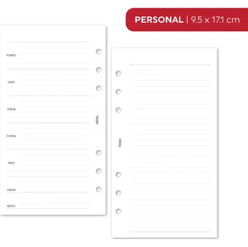 Kancelářské potřeby Fleppi Náplň do diáře - Kalendář nedatovaný, T1S linkovaný + linkované poznámky vpravo Vyberte velikost náplně: Personal