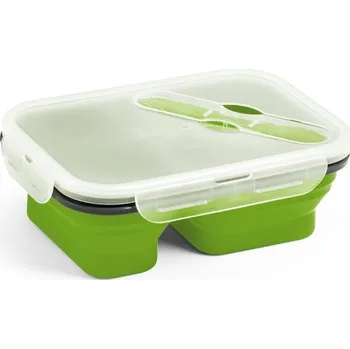 DILL. Obědová krabička. Zatahovací uzavíratelná krabička ze silikonu a PP (480 a 760 mL) - Světle zelená, 480 ml, 760ml