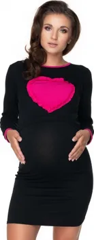 Těhotenské noční prádlo Be MaaMaa Těhotenská kojící noční košile s dlouhým rukávem černá/srdce