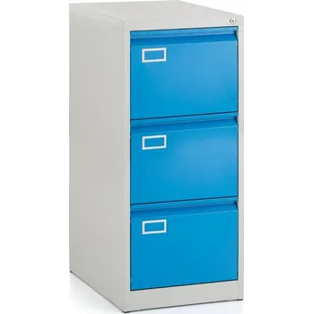 Kartotéka Kovová kartotéka A4 - 3 zásuvky, 45,5 x 62 x 101,5 cm, cylindrický zámek, modrá - ral 5012