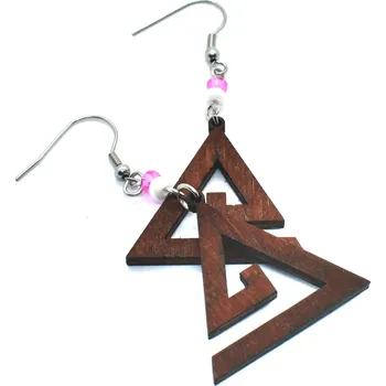 Náušnice Pehucraft Dřevěné náušnice trojúhelníky s korálky mahagon