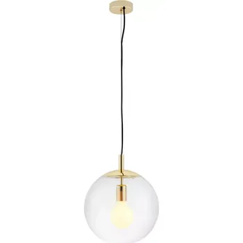Kaspa 10737109 ALUR M - Závěsné svítidlo s kulatým transparentním stínidlem, zlaté prvky, 1 x E27, Ø 30cm (Závěsné svítidlo 1 x E27, s průhledným kulatým skleněným stínidlem)