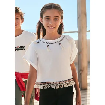 Oblečení a móda Tričko s krátkým rukávem a třásněmi smetanové JUNIOR Mayoral velikost: 157 (14 let)