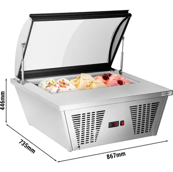 Vinotéka G.Gastro Stolní vitrína na zmrzlinu - 870mm - statická - pro 4x 5L nádoby - klenutý kryt - otevírání krytu na straně zákazníka