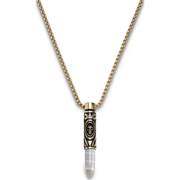 Náhrdelník Rico | Náhrdelník s přívěskem ve tvaru náboje s botswanským achátem z nerezové oceli zlaté barvy - Arkai