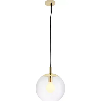 Kaspa 10736109 ALUR S - Závěsné svítidlo s kulatým transparentním stínidlem, zlaté prvky, 1 x E27, Ø 25cm (Závěsné svítidlo 1 x E27, s průhledným kulatým skleněným stínidlem)