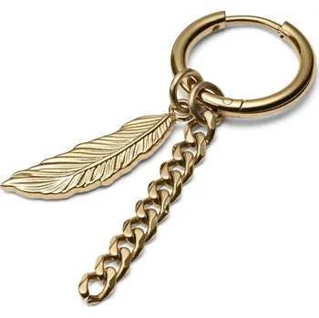 Náušnice Ocelová náušnice zlaté barvy s peříčkem a řetízkem - Lucleon