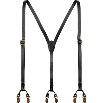 Kšandy Černé kožené šle vzadu do Y-Back s dvojitým klipem - Trendhim