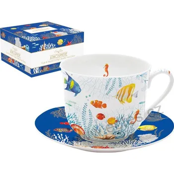 Easy Life AQUARIUM velký porcelánový jumbo šálek a podšálek mořské akvarijní rybičky mezi korály *ATMOSPHERE* 400ml