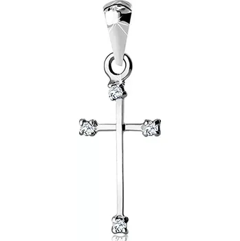 Přívěsek Přívěsek z bílého 14K zlata - křížek s úzkými rameny a čirými kulatými zirkony