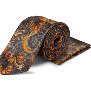 Kravata Sada hnědé hedvábné kravaty a kapesníčku do saka - Trendhim