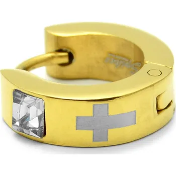 Náušnice Sentio | Náušnice kroužek se zirkony a křížkem z&nbsp;chirurgické oceli zlaté barvy - Lucleon