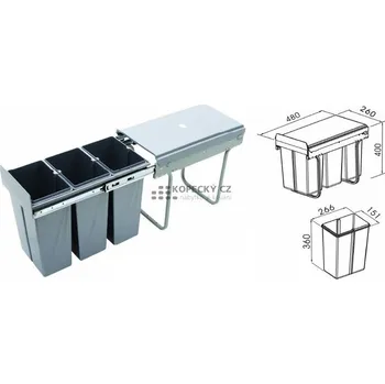 Odpadkový koš Koš odpadkový JC604F 30V 3x9l v440mm plnovýsuv soft s uchycením čela šedý