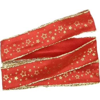 Stuha Vánoční stuha saténová NOBLESSE červená 25mm x 2m (8,50 Kč/m) (Vánoční stuha červená saténová, jednostranný potisk, s drátkem)