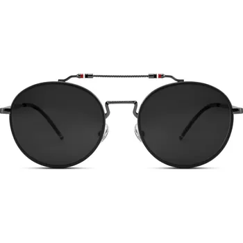 Occasus | Černé kulaté polarizační sluneční brýle s dvojitým nosníkem - Lucleon