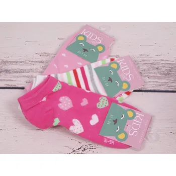 CNB BERLIN SADA 3 PÁRY Ponožky DE 56175 nízké kotníkové proužky tm. růžové a růžové se srdíčky 3 ks velikosti ponožek: 23-25 (EUR vel. 35-38)