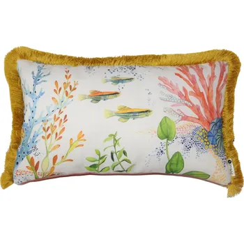 BOHOLOGY Bílý venkovní povlak na polštář Marine 30 x 50 cm s třásněmi