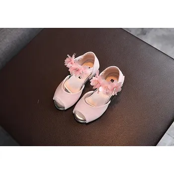 Dětská sálová obuv Dívčí střevíčky s otevřenou špičkou a s květinovou ozdobou Barva: Růžová, Velikost EUR: 23