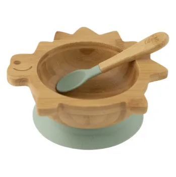 Citron Bambusový set Dino (miska s přísavkou + lžička), GREEN