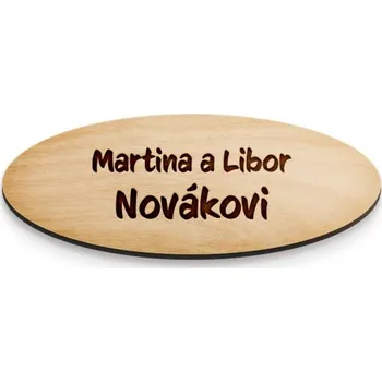 Svatební dekorace Dřevia Dřevěná jmenovka na dveře, oválná - 10x4 cm Písmo: SignLanguage (dekorační písmo)