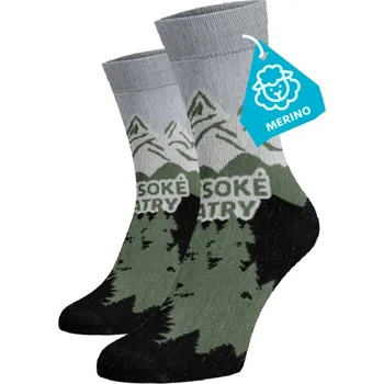 Pánské termo ponožky Veselé vysoké merino ponožky - Vysoké Tatry 45-46