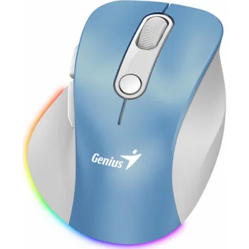Myš GENIUS Ergo 9000S Pro Light Blue/ duální Bluetooth + 2,4GHz/ 2400 dpi/ bezdrátová/ 6tlačítková/ dobíjecí/ RGB/ modrobílá