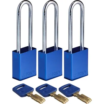 Visací zámek Visací zámky SafeKey, eloxovaný hliník, BJ = 3 kusy, výška třmenu 76,20 mm, modrá barva