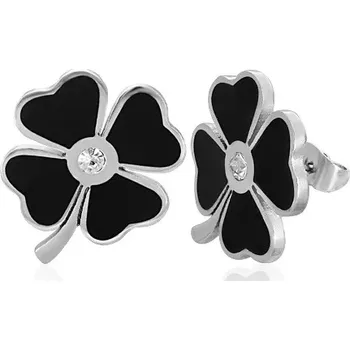 Náušnice Náušnice z oceli 316L, černý glazovaný čtyřlístek pro štěstí