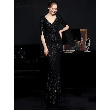 Dámské šaty Maxi párty šaty Sequins SQ808 Barva: Černá, Velikost: XL