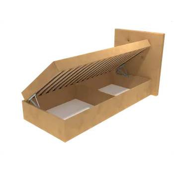 Postel Čalouněná postel Poppy s čelem s vtahy, lamelovým roštem a úložným prostorem - Béžová, 80 x 200 cm, Bez navýšení, Molitanová 13 cm