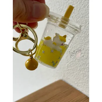 Klíčenka s tekutinou jednorožec v milk tea - 5 barev - Barva Žlutá