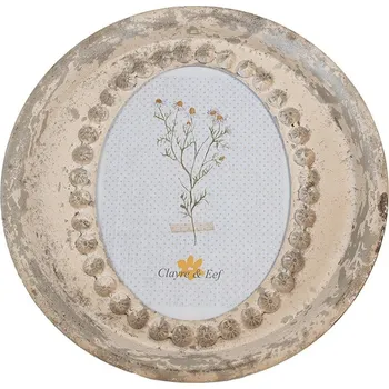 Rám na obraz Béžový antik kovový oválný fotorámeček Vintage - Ø 30*4 cm / 18*24 cm