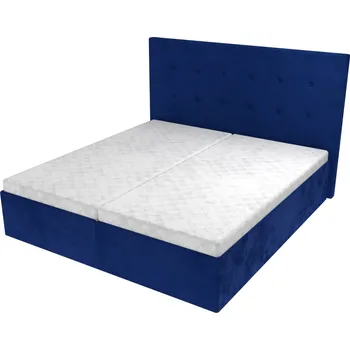 Postel Manželská postel Olivia s čelem s knoflíky, lamelovým roštem a úložným prostorem - Modrá, 160 x 200 cm, +5 cm úložný prostor, Bez matrace