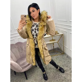 Dámská parka s kapucí v krémové barvě, VELIKOST L