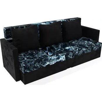 Pohovka Čalouněná rozkládací pohovka Karin vzorovaná s područkami - Zodiac/černá, Molitanová 12 cm, Bez taburetu