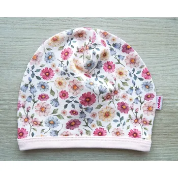 Kojenecká čepice AMÁLKA Elastická čepička saporka, květinky Velikost: 80-86