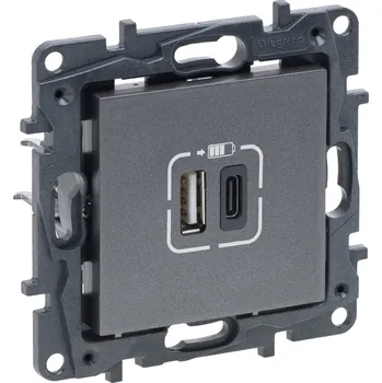 Elektrická zásuvka LEGRAND Nabíječka NILOÉ 863440 USB A+C ocel 863440